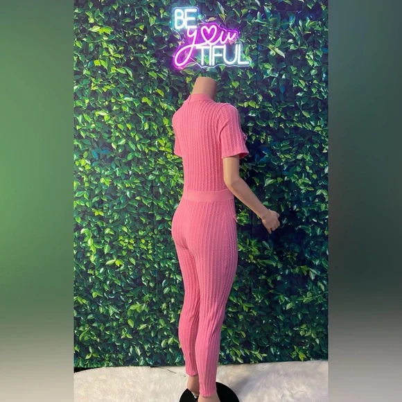 Pink Ribbed Jumpsuit - Picture 3 of 8